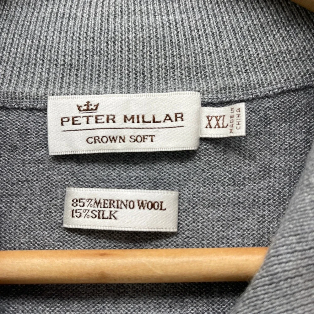 Peter Millar Crown Soft Gray Merino Wool Silk Quarter Zip Sweater Mens XXL